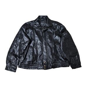 Vintage Milan Leather Mens XL Black Patchwork Leather Bomber Jacket Full Zip
